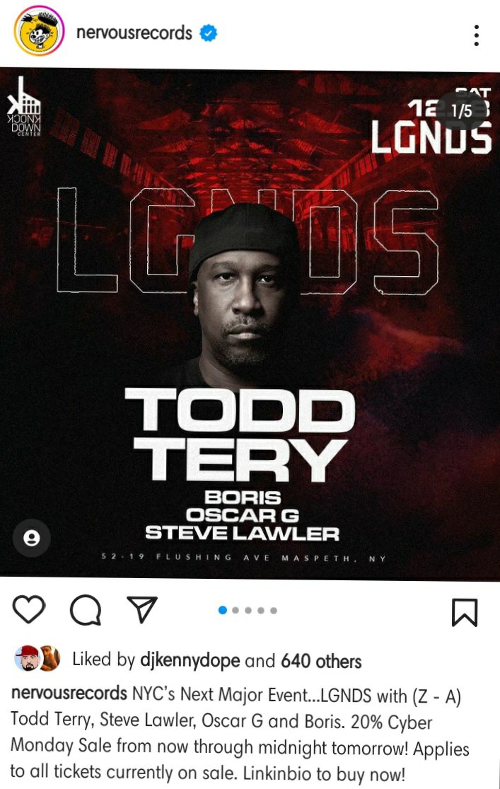 Wonder if he’s related to Todd Terry? LGNDS in New York on December 18th has Steve Lawler, Boris – that’s the Russian DJ, not the British PM – and some bloke called Todd Tery…