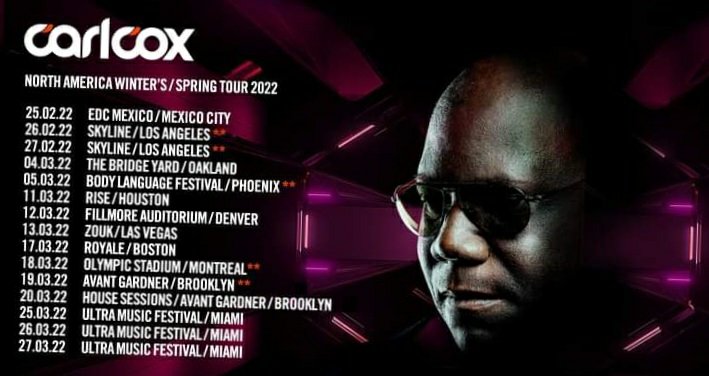 That brings the number of vaxxed big name DJs to one! Carl Cox announces his tour of north America – and it includes a date in New York, where if you’ve had no vaccine, you’re not coming in…